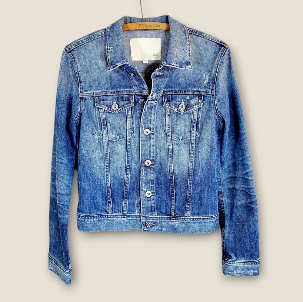 AG Adriano Goldschmied Distressed Denim Jean Jacket Medium - Picture 13 of 14